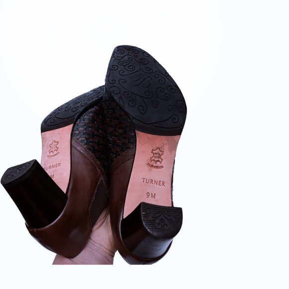 BRIGHTON “Turner” Sophisticated Woven Brown/Black Leather Booties Size 9 M - Picture 8 of 11